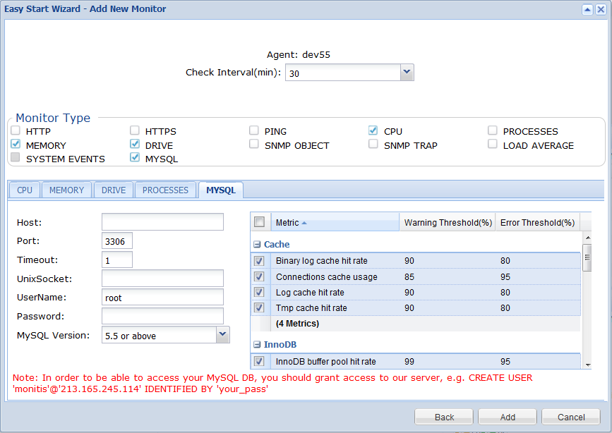 Add MySQL Monitor