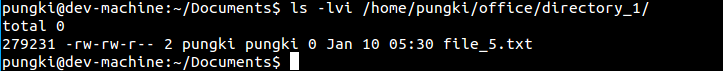 Inode number of copied file