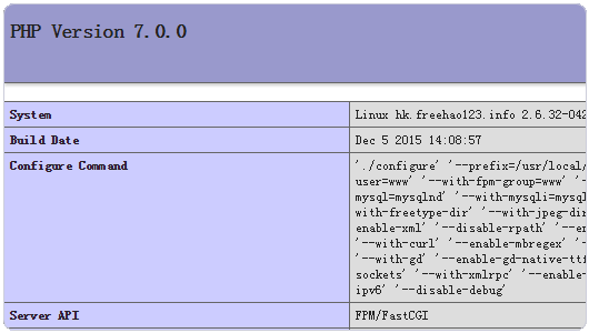 PHP 7版本信息显示